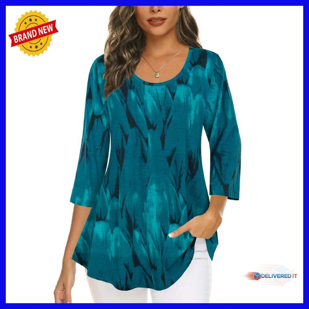 3/4 Sleeve Floral Tunic Top - Polyester Spandex - Loose Fit